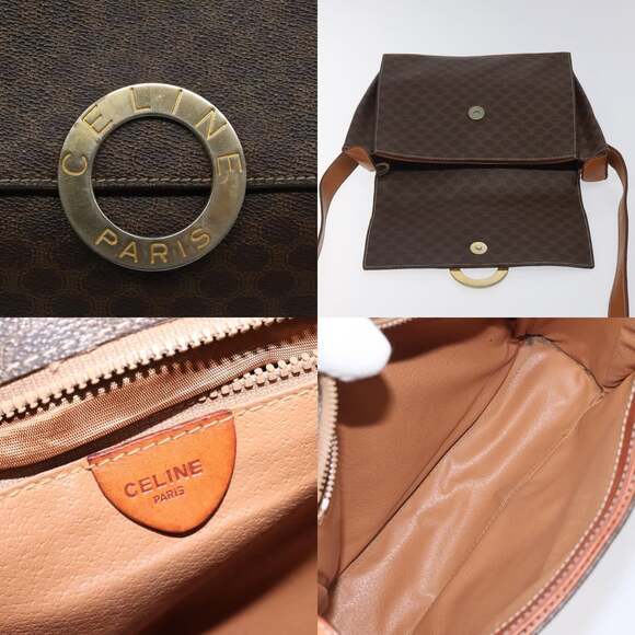 CELINE Macadam Canvas Circle Shoulder Bag Pvc Leather Brown Gold - Picture 11 of 13